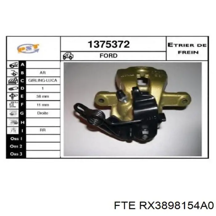 RX3898154A0 FTE Pinza De Freno Trasero Derecho