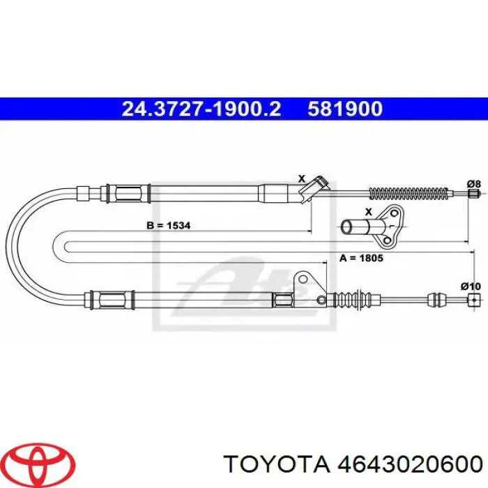 Toyota Cable De Freno De Mano Trasero Izquierdo