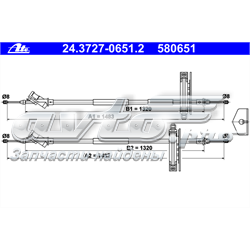 24.3727-0651.2 ATE cable de freno de mano trasero derecho/izquierdo