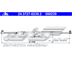 24.3727-0239.2 ATE cable de freno de mano trasero derecho