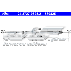 24.3727-0825.2 ATE cable de freno de mano trasero derecho