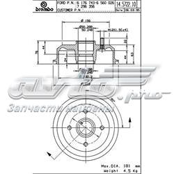 Tambor de freno trasero 14572210 Brembo