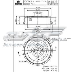 Freno de tambor trasero 14581510 Brembo