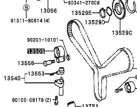 Rodillo, cadena de distribución 1350550030 Toyota