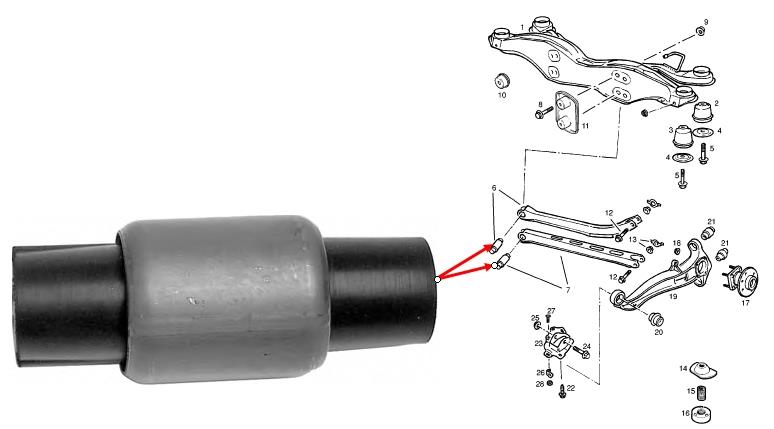 0423316 Opel suspensión, barra transversal trasera, interior