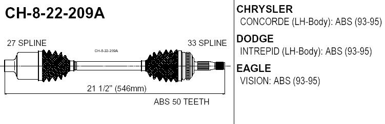 Árbol de transmisión delantero derecho para Chrysler LHS 