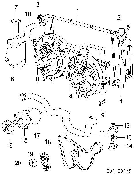 Ventilador (rodete +motor) refrigeración del motor con electromotor, izquierdo K04809171AE Fiat/Alfa/Lancia