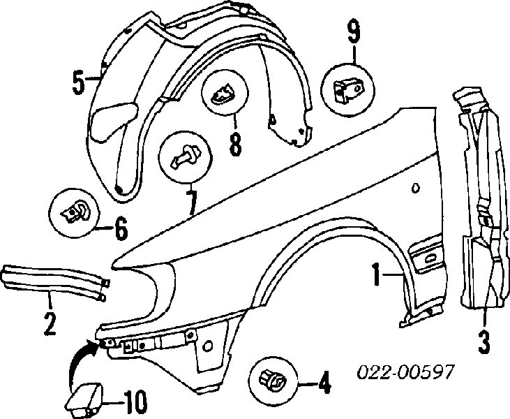 Guardabarros interior, aleta delantera, derecho para Audi 100 (4A, C4)