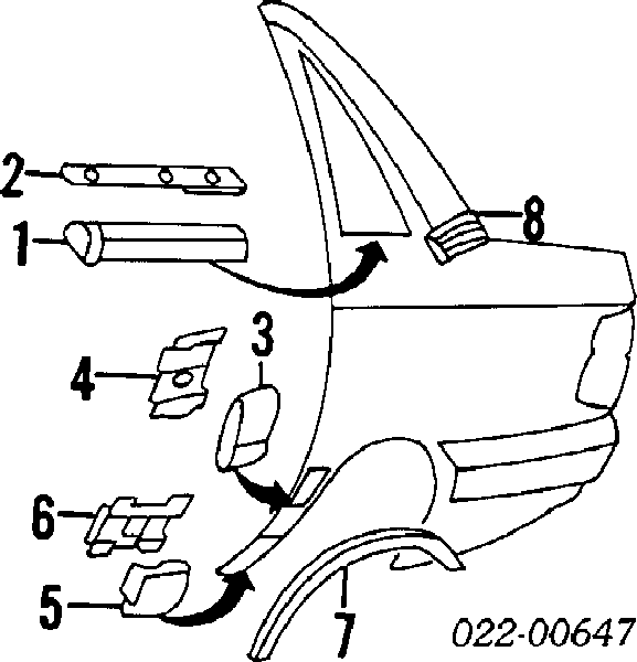 Moldura de guardabarro trasero izquierdo para Audi 100 (4A, C4)