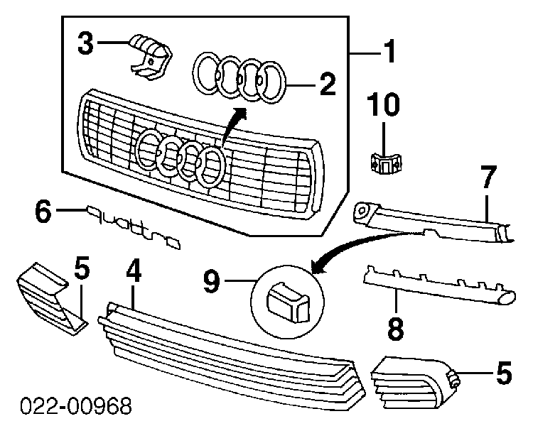 Listón del faro izquierdo para Audi A6 (4A, C4)