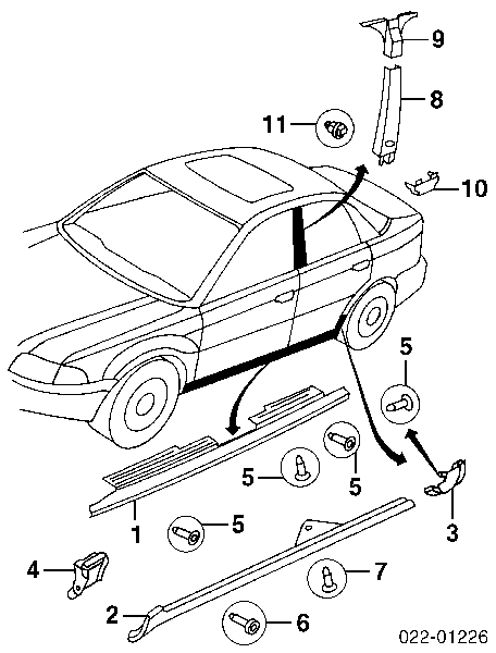 Listón de acceso exterior izquierdo para Audi A6 (4B, C5)