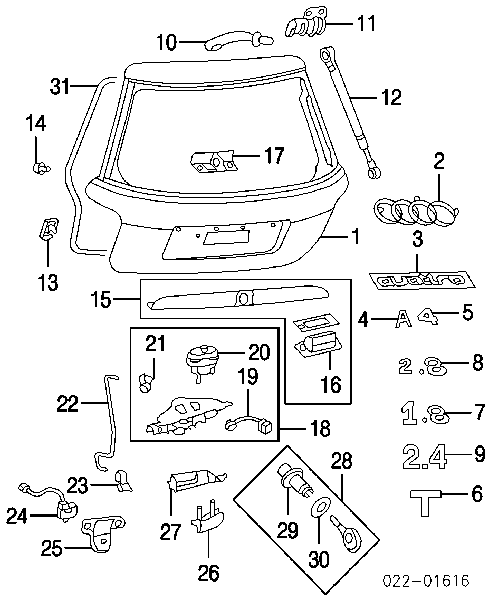 Cilindro de cerradura de maletero para Audi A4 (8D5)