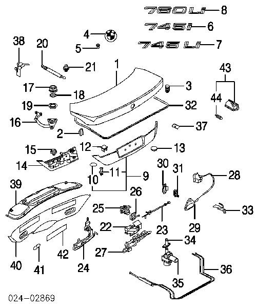 Conjunto de bisagra, puerta del maletero para BMW 7 (E65, E66, E67)