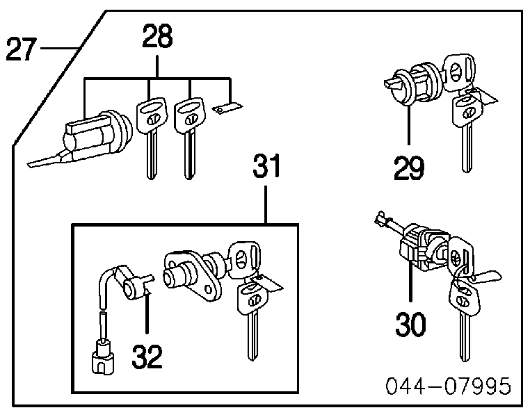 Juego de cerradura de puerta con interruptor de encendido y llaves para Toyota 4Runner (GRN21, UZN21)