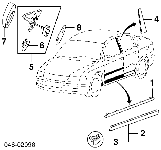 Moldura de puerta delantera izquierda superior para Volkswagen Passat (B5, 3B2)