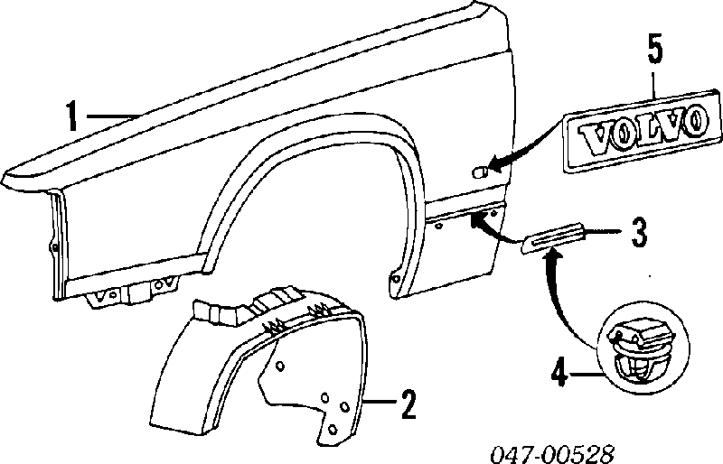 Guardabarros interior, aleta delantera, derecho para Volvo 760 (704, 764)