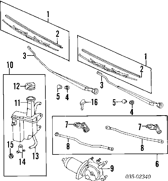 Mecanismo frontal del limpiaparabrisas derecho BC6A67361 Mazda