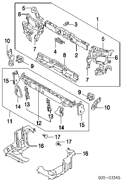 Soporte de radiador completo (panel de montaje para foco) para Mazda MPV (LW)
