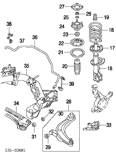 Amortiguador frontal izquierdo para Mazda MPV (LW)