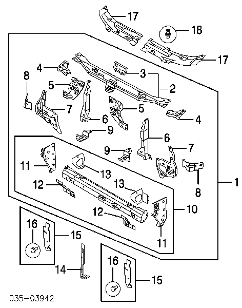 Soporte de radiador completo (panel de montaje para foco) para Mazda Xedos (TA)