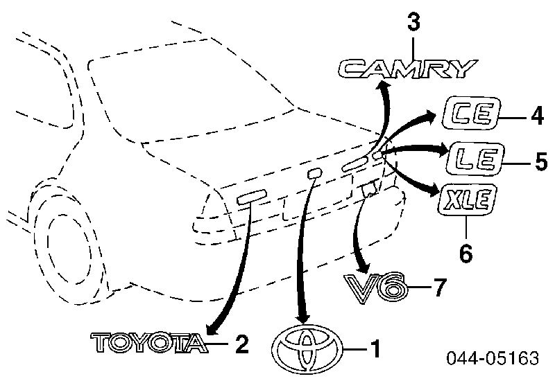 Logotipo de tapa de maletero para Toyota Camry (V20)