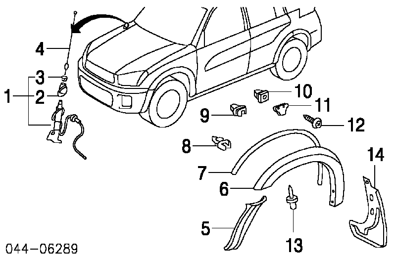 Moldura de guardabarro delantero derecho para Toyota RAV4 (XA2)