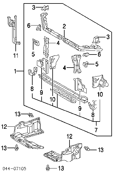 Soporte de radiador completo (panel de montaje para foco) para Toyota Matrix 