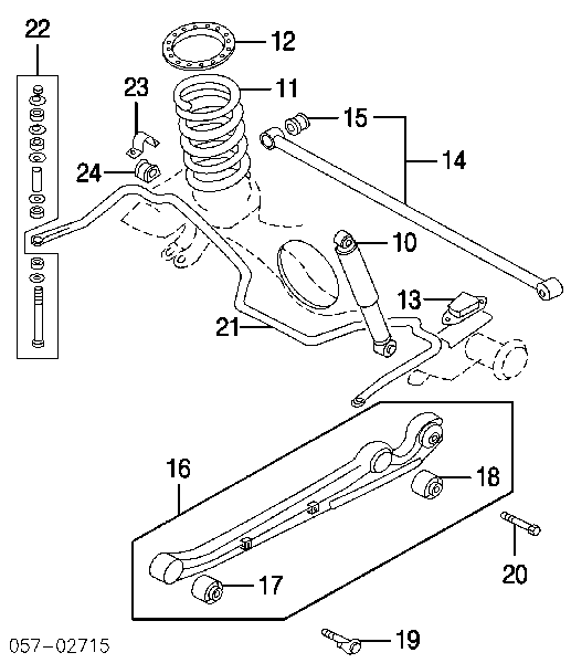 Perno de fijación, brazo oscilante trasero inferior para Mitsubishi Pajero (K90)