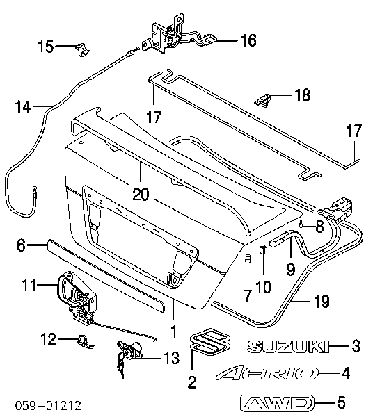 7723055G00ZE9 Suzuki listón embellecedor/protector, puerta de maletero