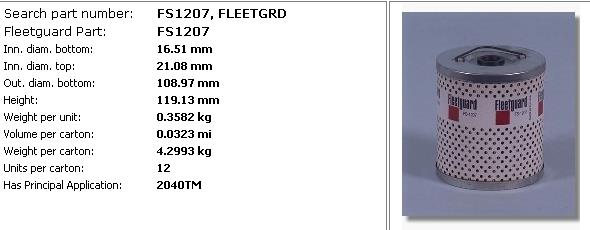 FS1207 Fleetguard filtro combustible