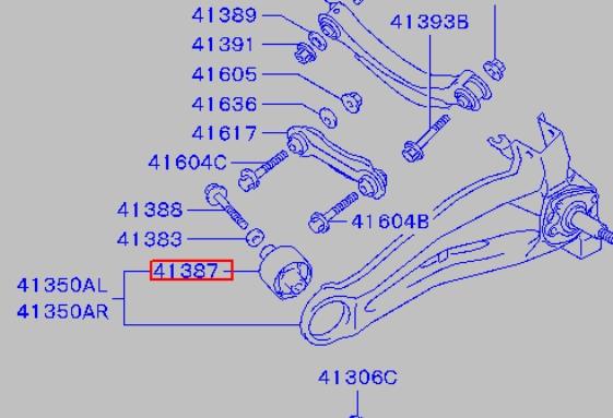 Buje del brazo longitudinal inferior trasero Mitsubishi 4120A001 precio, desde 14,71 EUR
