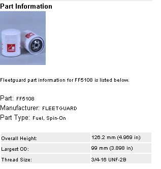 Filtro combustible Fleetguard FF5108 precio, desde 11,15 EUR