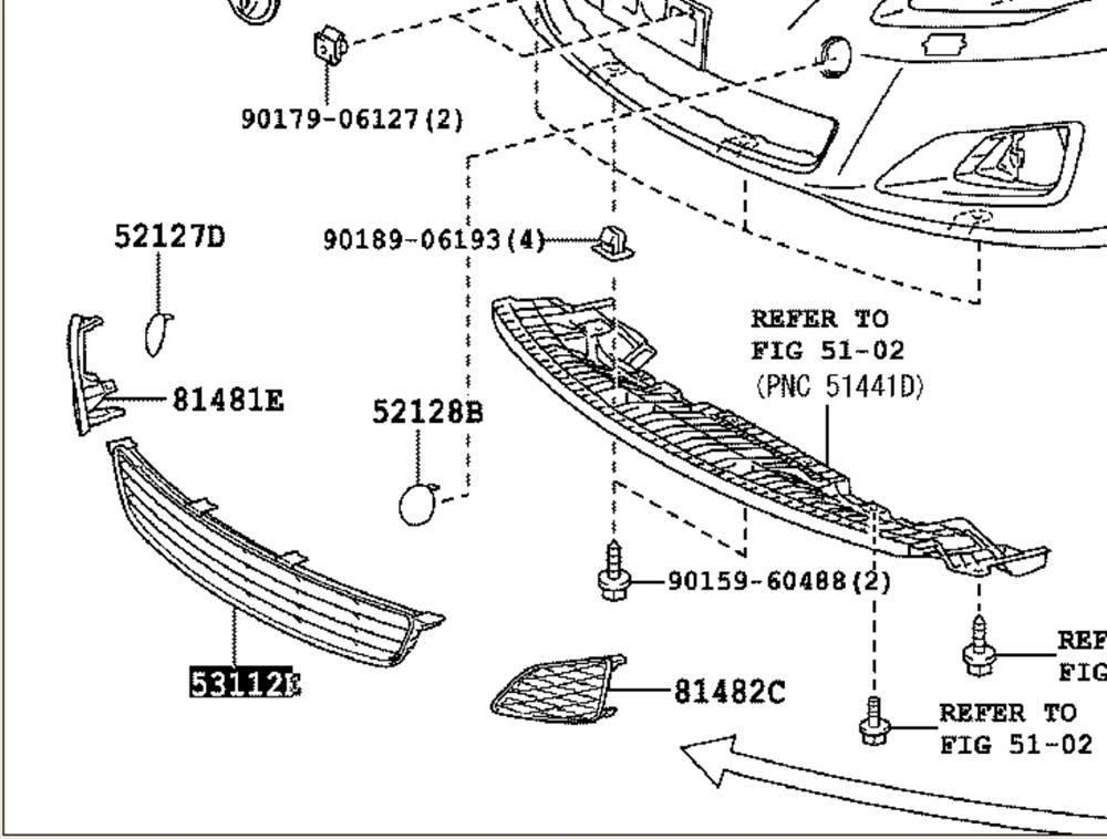 5311212130 Toyota rejilla de ventilación, parachoques delantero