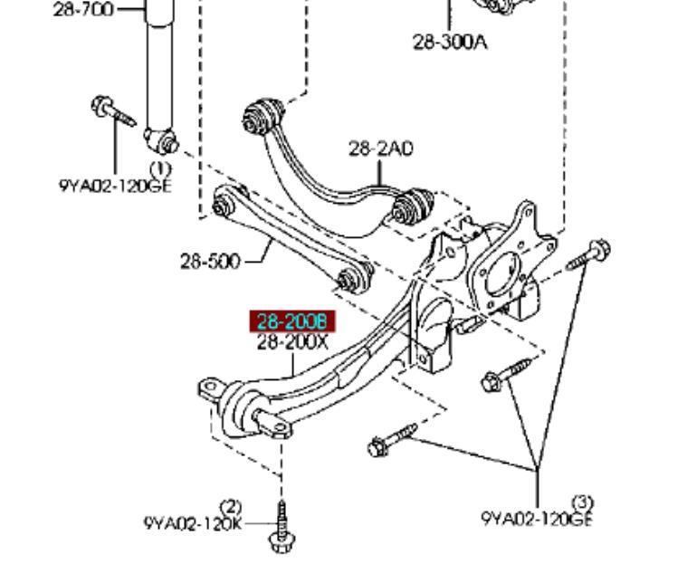 Mangueta trasera derecha (suspension) BP4K28250F Mazda