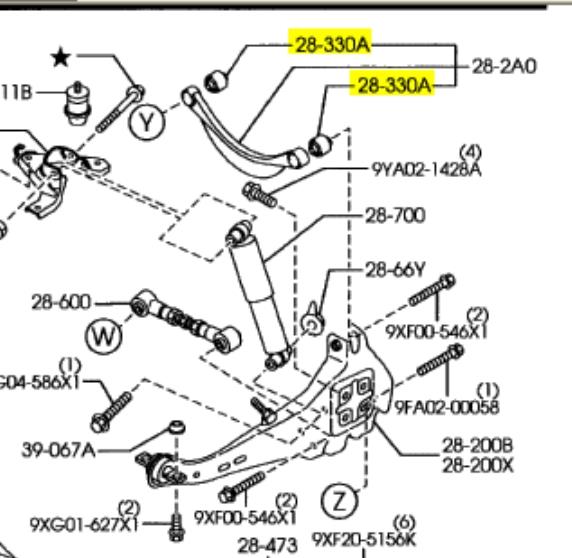 GP9A28450 Mazda silentblock de brazo de suspensión trasero superior