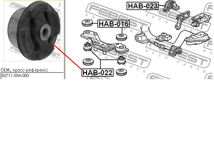 HAB-022 Febest silentblock,suspensión, cuerpo del eje trasero, delantero