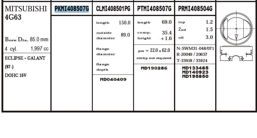 Juego De Piston Para Motor, 4ta reparación (+1.00) Mitsubishi Galant 7 (E5A, E7A, E8A)