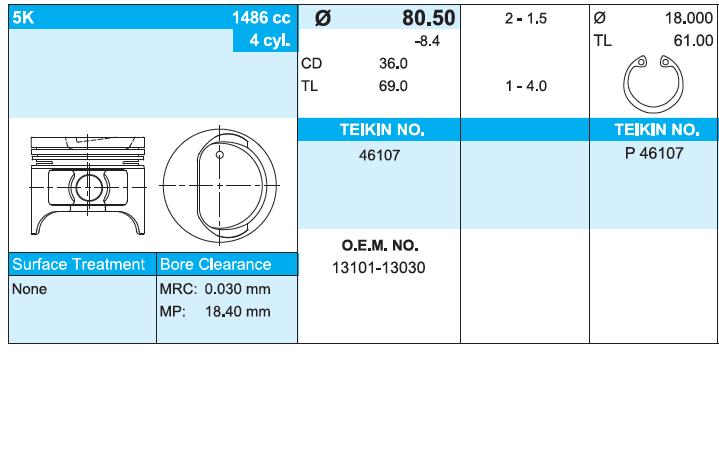 Juego De Piston Para Motor, 2da reparación (+ 0,50) Toyota Liteace (CM30G, KM30G)