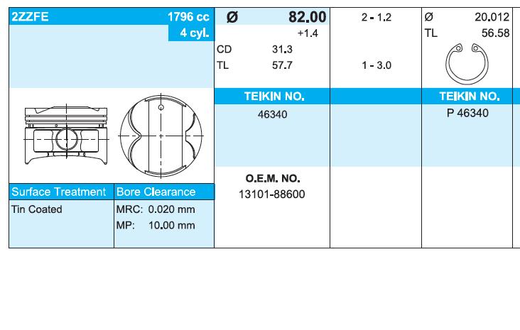 Pistón para cilindro 46340STD Teikin