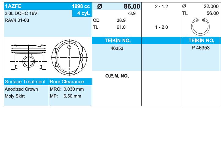 Juego De Piston Para Motor, 2da reparación (+ 0,50) Toyota Avensis Verso (LCM)