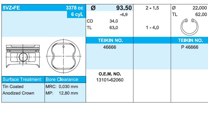 Juego De Piston Para Motor, STD Toyota 4 Runner (N130)