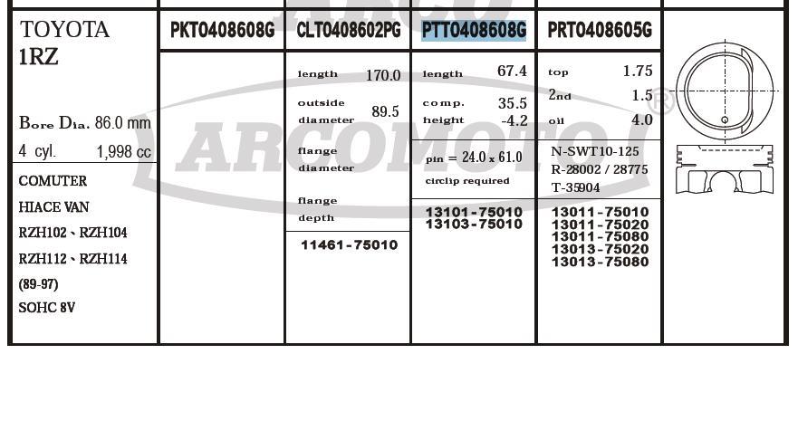 Juego De Piston Para Motor, 2da reparación (+ 0,50) Toyota Hiace 3 (H10)