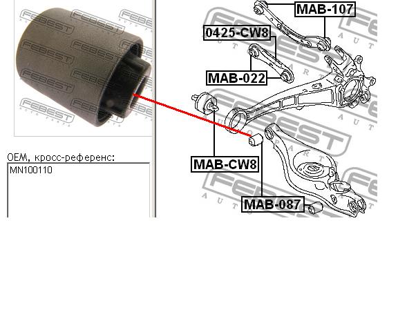 Buje interior del brazo transversal trasero MAB087 Febest
