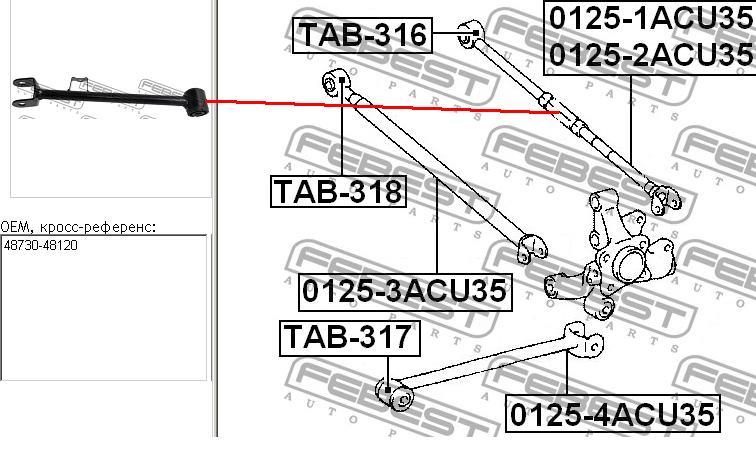 01252ACU35 Febest barra transversal de suspensión trasera