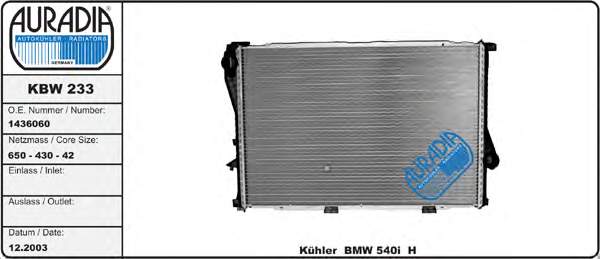 KBW233 Auradia radiador refrigeración del motor