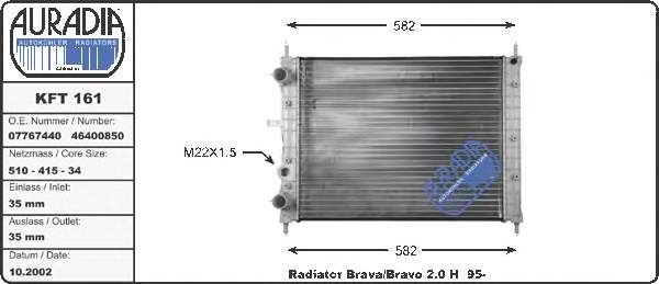 KFT161 Auradia radiador refrigeración del motor