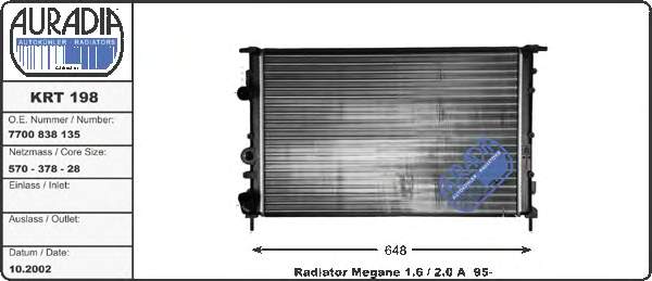 KRT198 Auradia radiador refrigeración del motor