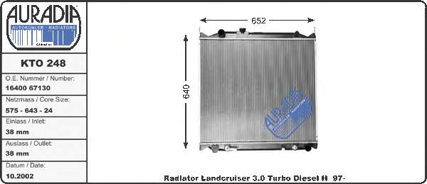 Radiador refrigeración del motor 1640067121 Toyota