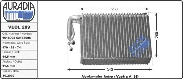 Evaporador, aire acondicionado 350125 Kale