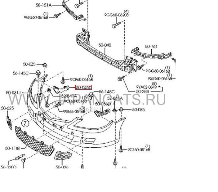 Soporte de parachoques delantero exterior derecho GJ6A50E11C Mazda